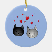 Leuke Zwarte en Grijze Katten, met Harten Kerstboom Ornamenten