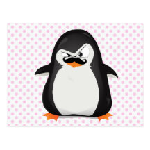 Leuke Zwarte Witte Pinguïn en Grappige Snor Wenskaart