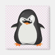 Leuke Zwarte Witte Pinguïn en Grappige Snor Koelkast Magneetje