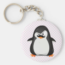 Leuke Zwarte Witte Pinguïn en Grappige Snor Sleutelhanger