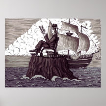 Lezend man surreal zwart-witte art. van de inktpen posters