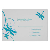 Libellule bleue d'argent et d'Aqua épousant RSVP Faire-part Personnalisables