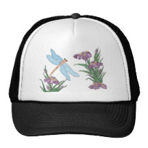 Libellule et iris bleus casquettes de camionneur