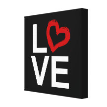 LIEFDE, Zwart-wit met Rood Geschetst Hart Canvas Afdruk