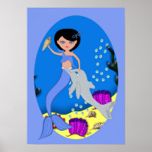 Lifen l'affiche bleue de sirène et de dauphin