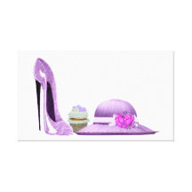 Lila stilettoschoen, cupcake en het art. van het p stretched canvas afdrukken