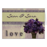 Lilas démodé et fleurs roses carte de vœux