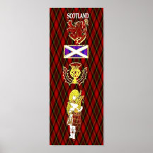 Lion, chardon, drapeau et joueur de pipeau écossai posters