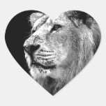 Lion noir et blanc autocollants en cœur