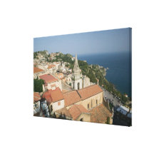 L'ITALIE, Sicile, TAORMINA : Regardez vers Piazza  Impression Sur Toile