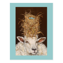 Livin Hoog op het briefkaart van Schapen Wenskaarten