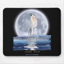 LOUP BLANC D'HURLEMENT ET LUNE DE L'ALASKA TAPIS DE SOURIS
