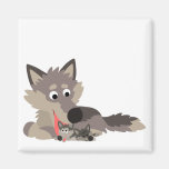 Loup de papa de bande dessinée et aimant mignons d magnets