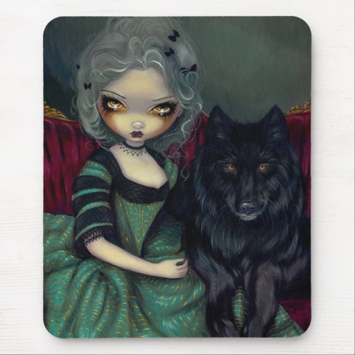 Loup-Garou :  Loup gothique rococo Noir Mousepad Tapis De Souris