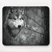 Loup gris - noir et blanc tapis de souris