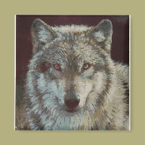loup peint à la main magnets