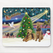 Magie de Noël - deux Airedales Tapis De Souris