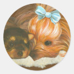 Maman de Yorkie avec le chiot Autocollant