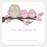 Maman Owl et ex-libris de jumeaux {rose} | Adhésif