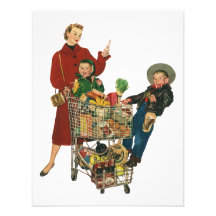 Maman vintage avec ses enfants dans l'épicerie de  invitations