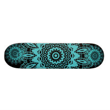 Mandala bleu et noir turquoise de flocon de neige  planches à roulettes customisées