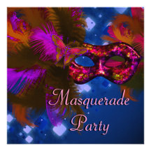 Mardi gras rouge pourpre de noir de masque de part invitation personnalisée