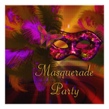 Mardi gras rouge pourpre de noir de masque de part faire-part personnalisables