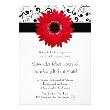 Marguerite rouge de Gerbera avec le mariage noir d Invitations