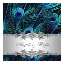 Mariage argenté de paon de bleu royal invitation