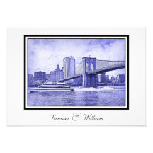 Mariage bleu Etchd de bateau de pont de Brooklyn d Invitations Personnalisées