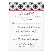 mariage, carte de R.S.V.P., rose, noir, fantaisie, Faire-parts
