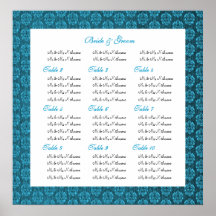 Mariage damassé bleu posant des diagrammes poster