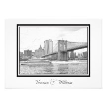 Mariage de BW Etchd de bateau de pont de Brooklyn  Cartons D'invitation