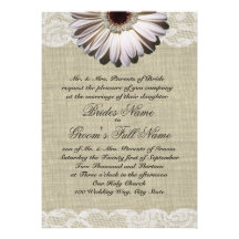 Mariage de marguerite de Gerbera et de toile de ju Invitations Personnalisées