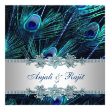 Mariage indien royal de paon d'argent de bleu roya faire-parts
