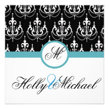 mariage, invatation, bleu, noir, fantaisie, chic,  invitation