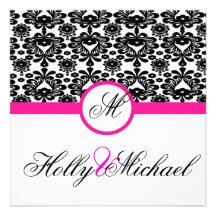 mariage, invatation, rose, noir, fantaisie, chic,  faire-part