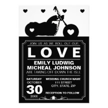 Mariage noir et blanc de silhouette de motard de m cartons d'invitation