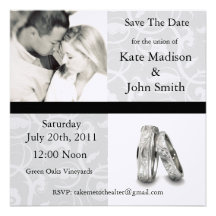 Mariage noir et blanc "économies la date " invitation personnalisable