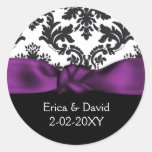 mariage pourpre de damassé autocollant rond