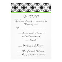 mariage, r.s.v.p., vert, noir, fantaisie, chic, mi faire-parts