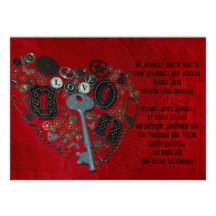 Mariage rouge de coeur de Steampunk Invitation Personnalisable