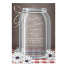 Mariage rouge de guingan de marguerite de pot de m cartons d'invitation personnalisés