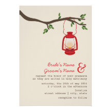 Mariage rouge de région sauvage/camping de lantern cartons d'invitation