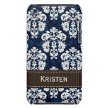 Marineblauw en Bruin Damast iPod Touch Covers