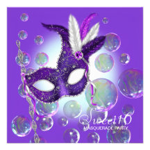 Mascarade pourpre de sweet sixteen de bulles de po faire-part personnalisés