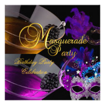 Masques roses pourpres de fête d'anniversaire de m invitations
