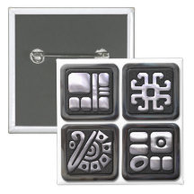 Mayan glyphs-Zwarte en zilver Speldbutton