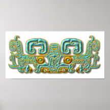 Mayan Jaguar-Turkoois en gouden Posters