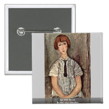 Meisje met Blouse door Modigliani Amedeo Speld Button